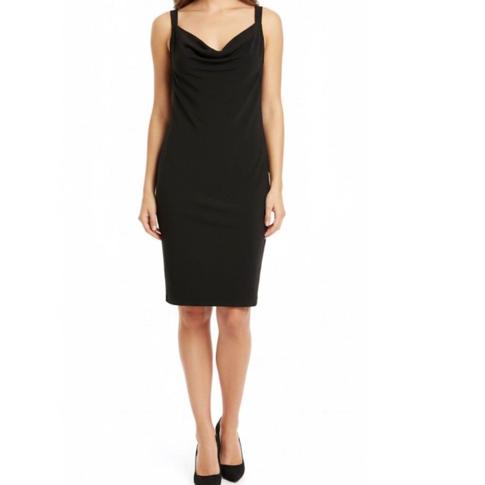 Rachel Rachel Roy Women's Black Cowl Draped Neck Sleeveless Sheath Dress Size M